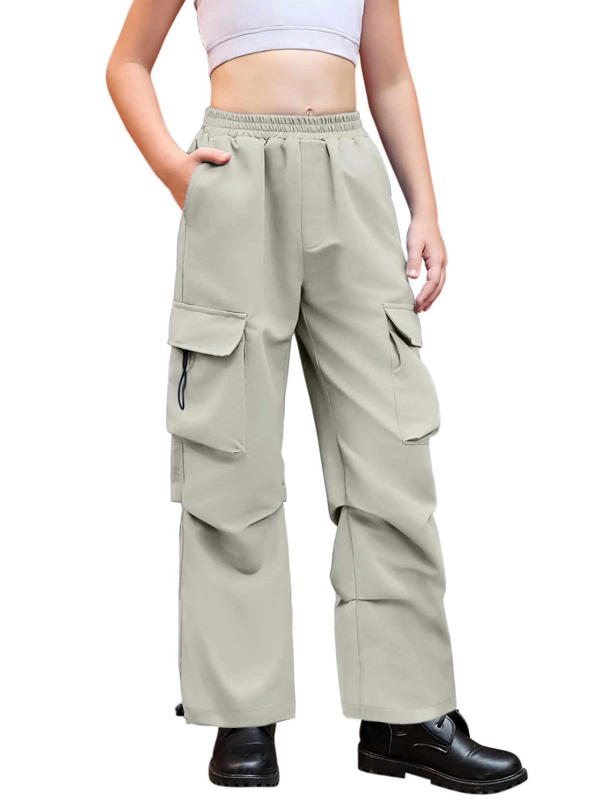 Jxstar Girls Metallic Cargo Pants Stretchy High Waist Hip Hop Dance Pants Shiny Jazz Street Joggers for Kids