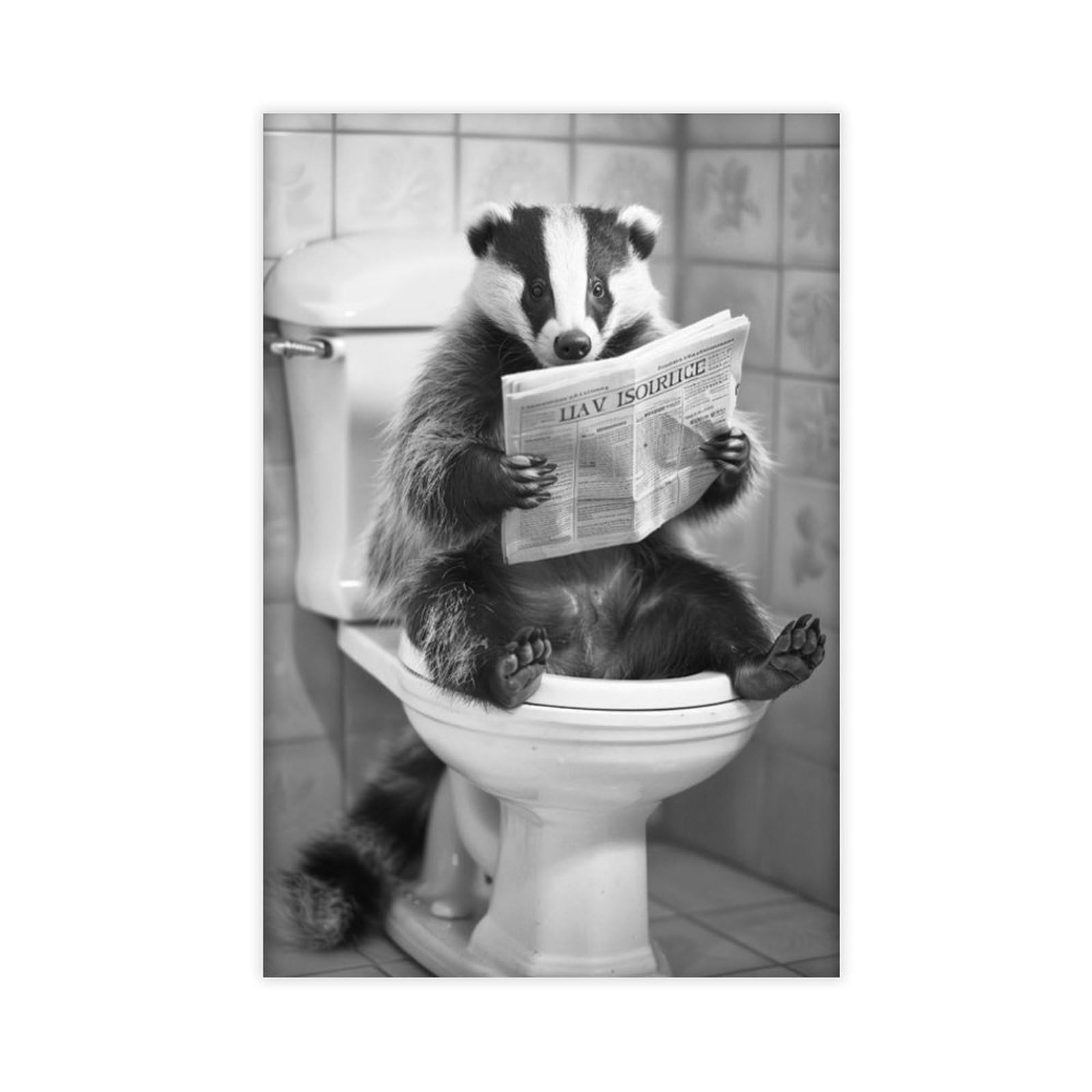 Gqvcjsw Badger Sitting On The Toilet Reading A Newspaper (2) Canvas Poster Wall Art Decor Print Picture Paintings For Living Room Bedroom Decoration 16X24inch(40X60cm)