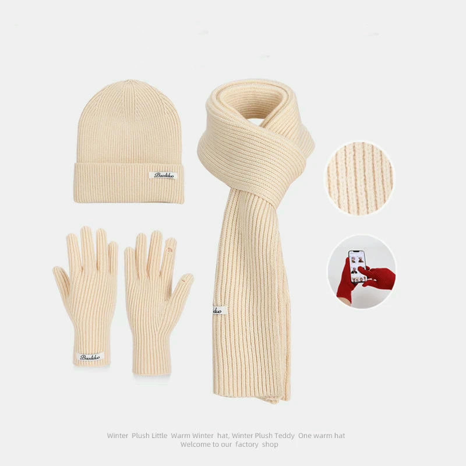 Mütze,Schal & Handschuh-Sets 3-teiliges Winter-strickmütze-Set Für Damen, Schal-Handschuhe-Set, Burgunderrot, Bequem, Outdoor-REIT-Set-Kaffee 1-55-60cm