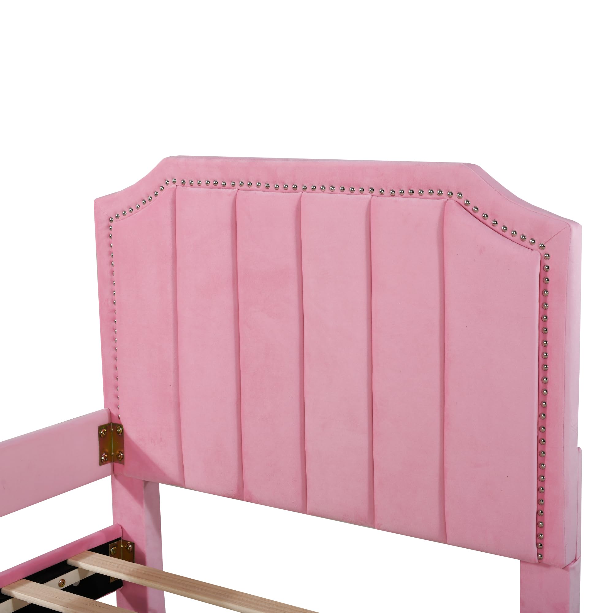 HAINEW Łóżko dziecięce, tapicerowane, 90 x 200 cm, z zagłówkiem i stelażem, flanelowe, łóżko pojedyncze, sofa do spania, łóżko dla gości z podłokietnikami, dla chłopców lub dziewczynek (różowe)