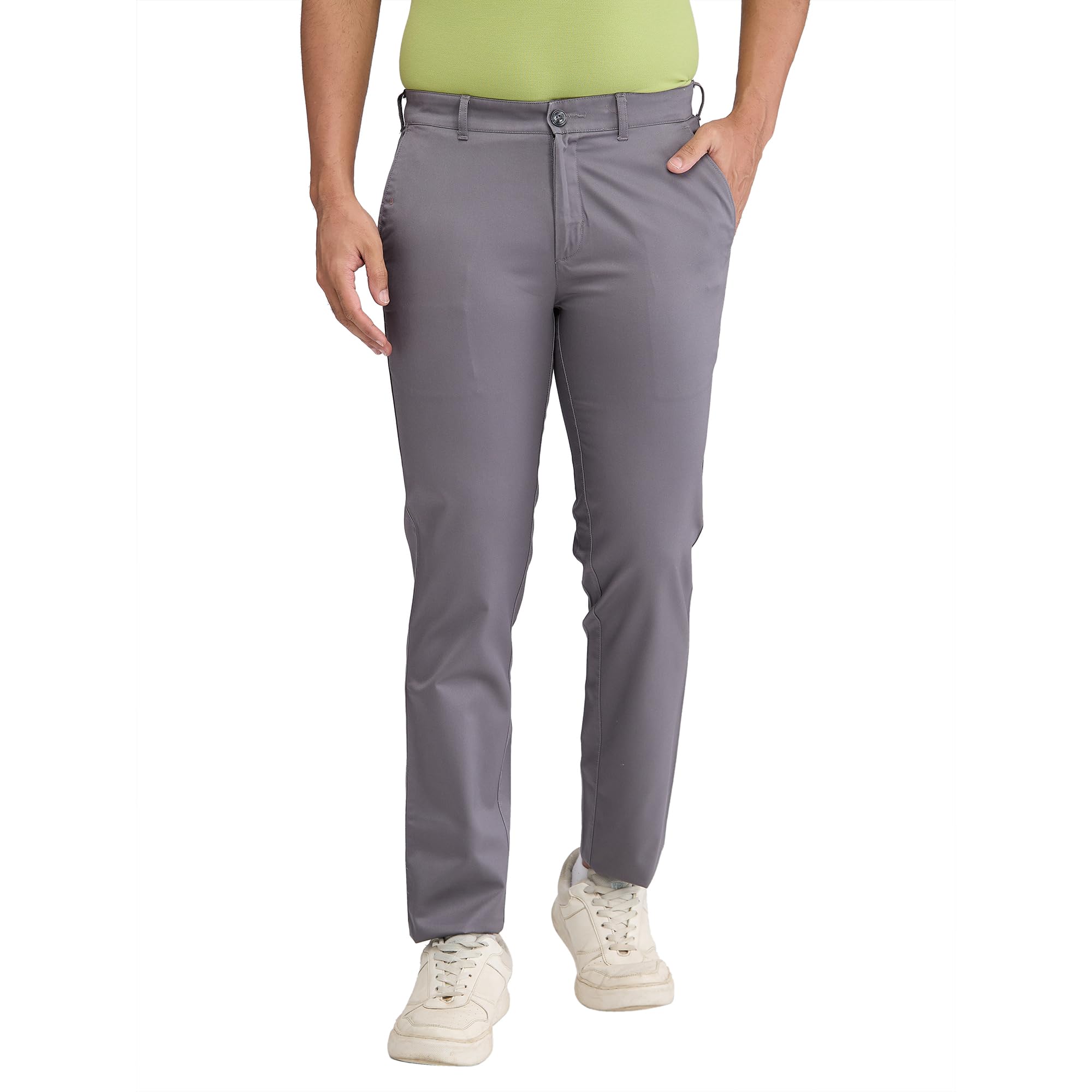 colorplus Men's Slim Fit Solid Piece Dyed Pattern Pure Cotton Flat Front Casual Trouser-picture-33