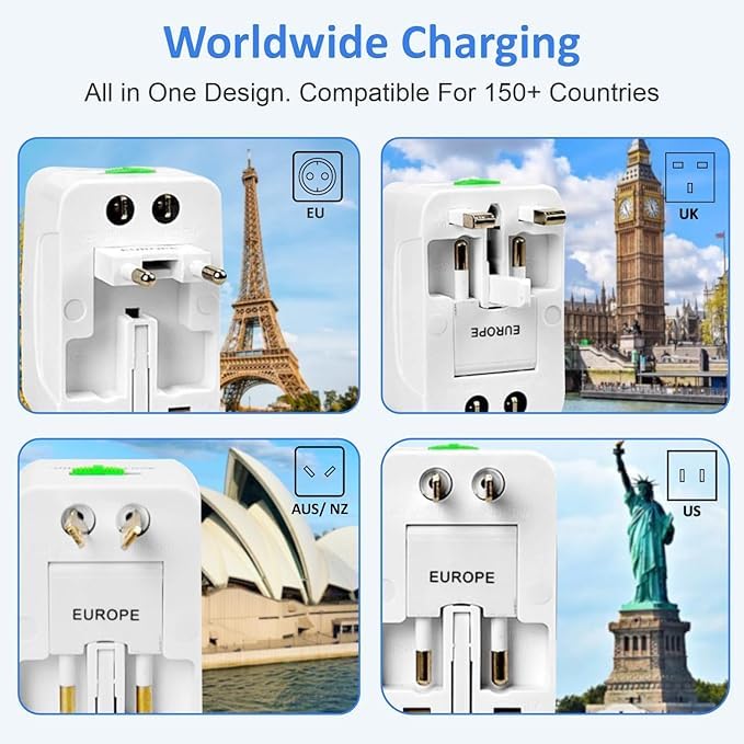 Image of International Travel Adapter - Universal Plug - Multipurpose Solution for US, AUS, UK, EU, Europe, North /South America (Pack of One)