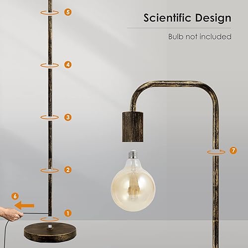 Miniatura 6 de BoostArea - Lámpara de pie industrial de bronce, de 63 pulgadas, enchufe E26, metal completo, lista ETL, moderna para dormitorio, sala de estar,