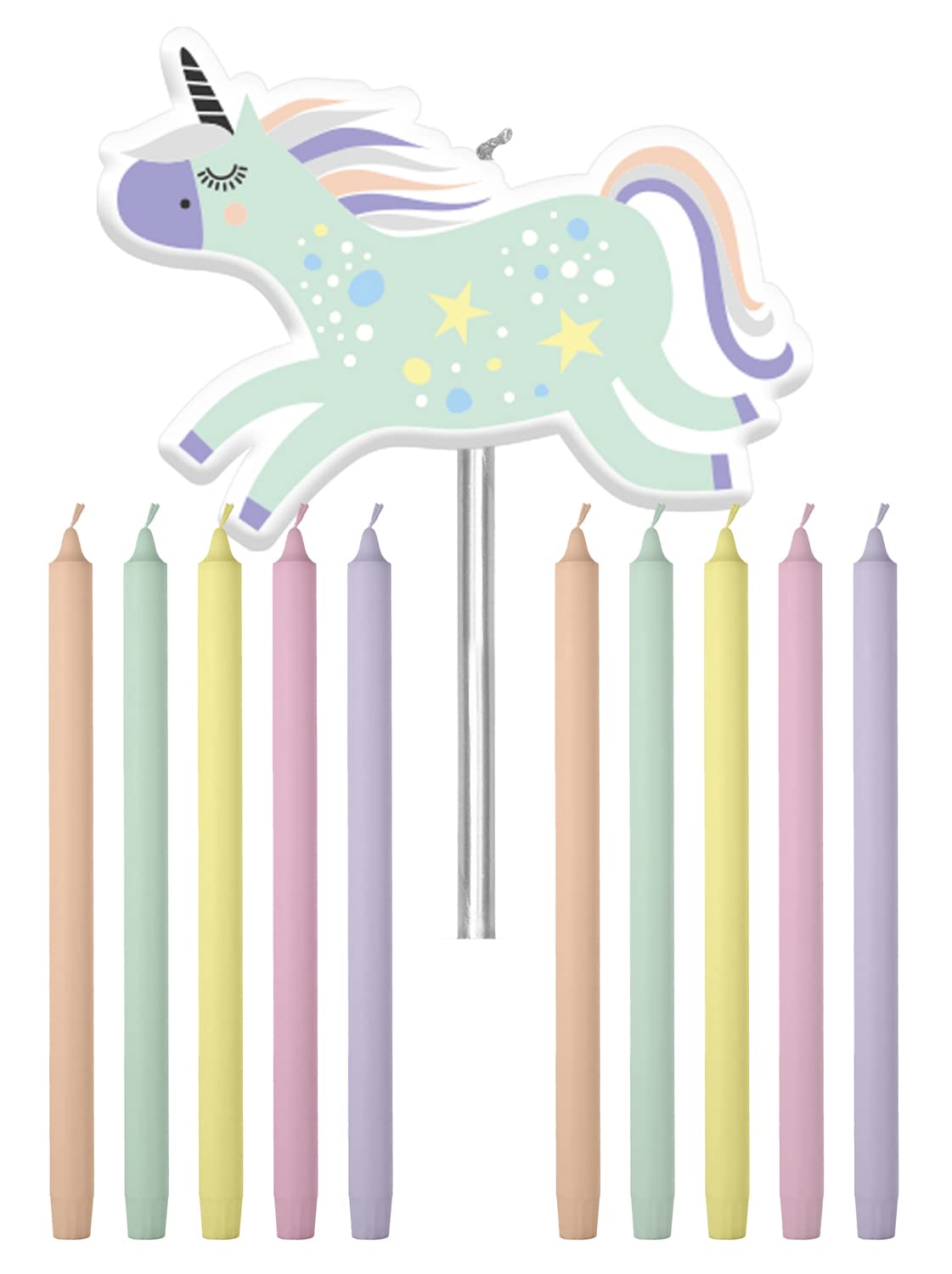 Folat 68380 Candles Unicorns & Rainbows 10 cm Pack of 11 Multi-Coloured