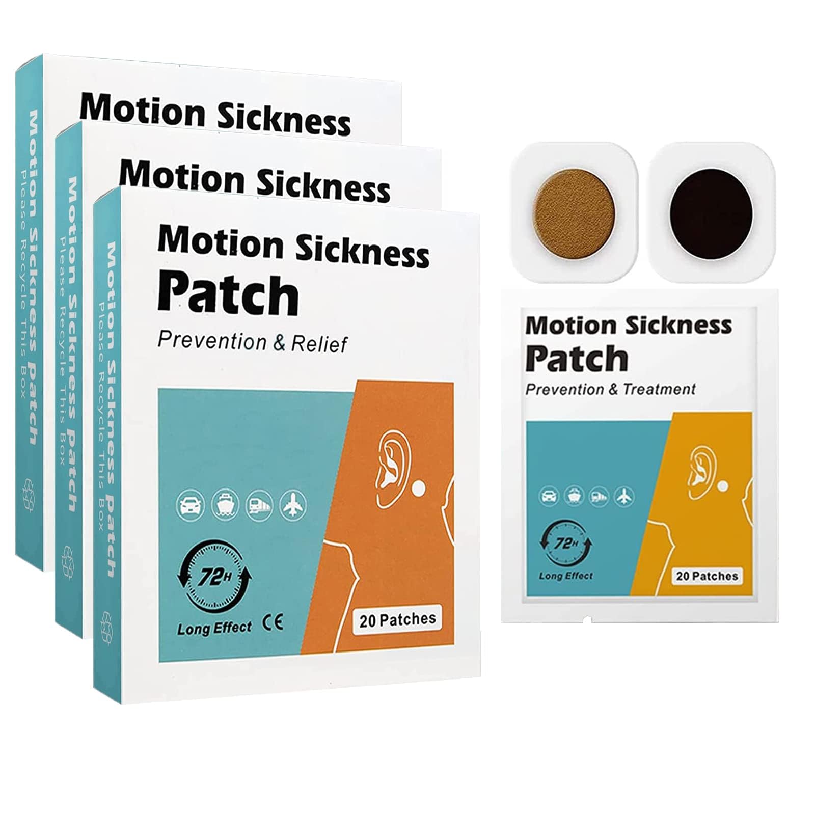 MQUPIN 60 Count Motion Sickness Patches, Car and Boat Rides, Cruise and Airplane Trips - Relieve Dizziness&Vomiting from Seasickness,Fast Acting&No Side Effects