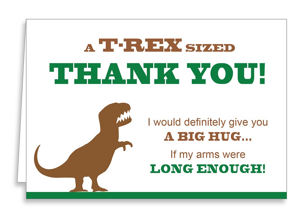 T-Rex Funny Thank You Cards and Envelopes - Dinosaur Party Novelty Item (12-Pack)