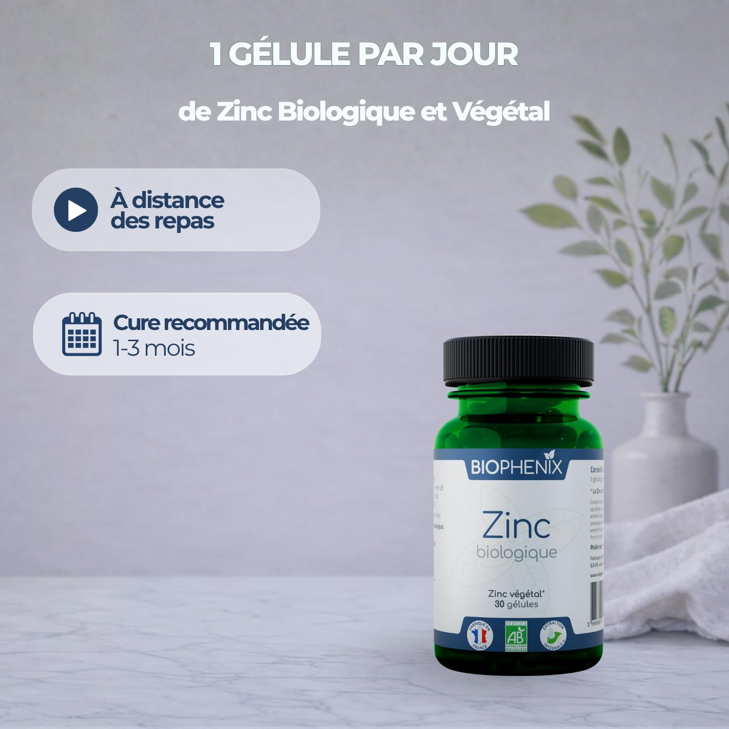 Biophénix - Zinc Bio 30 gélules - Procédé Exclusif Extraction Intégrale® - Complément Alimentaire 100% Naturel à Base de Végétaux - 0% Excipien - Nouvelle formule - Fabriqué en France - Vegan
