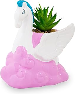 Silver Buffalo Disney Hercules Pegasus 3-Inch Ceramic Mini Planter with Artificial Succulent | Small Flower Pot, Faux Indo...