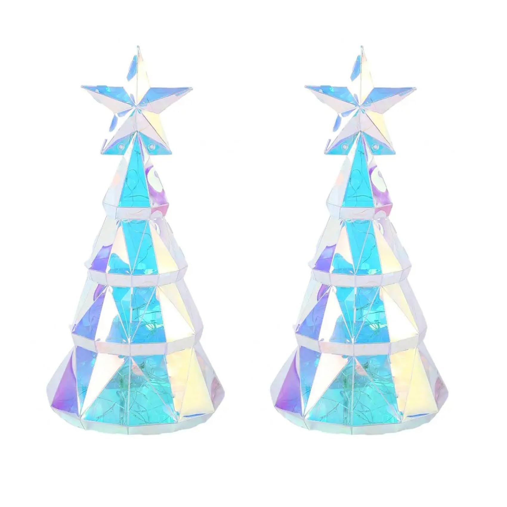 2X Adorno de Luz Navideña, Figura de Árbol de Navidad Colorida Alimentada por USB con Estrella, Centro de Mesa Hecho A Mano para Navidad