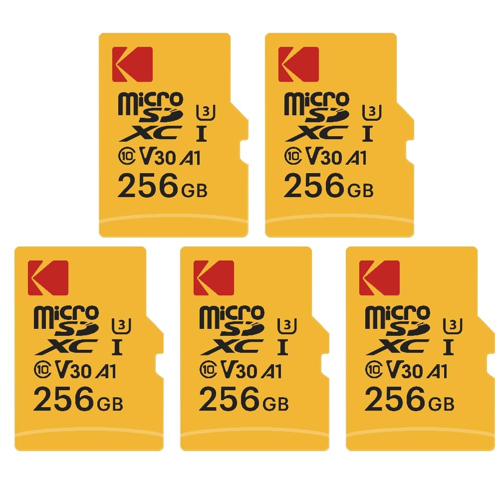 KODAK Confezione da 5 schede di memoria micro SD - 256 GB, classe 10, ad alte prestazioni, con adattatore