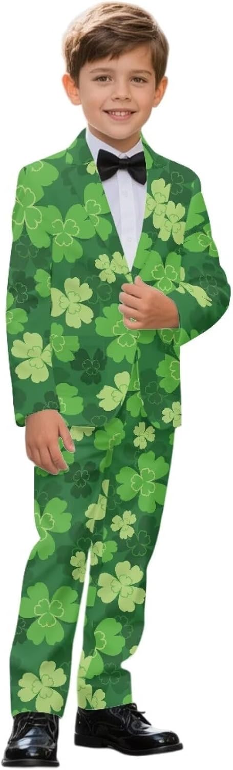 Boys Holiday Suit 2 Piece Set 2026 Funny Print Blazer Slim Fit Formal Pants for Holiday Party 6-14 Years