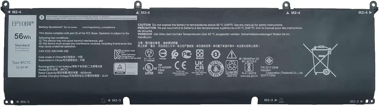 8FCTC Laptop Battery 56Wh Compatible with Dell Alienware M15 R3 / R4 / R5 / R6 / R7 / M16 R1 / M17 R3 M17 R4 / XPS 9500 9510 / Inspiron 7510 5620 7610 Series 69KF2 08FCTC 70N2F