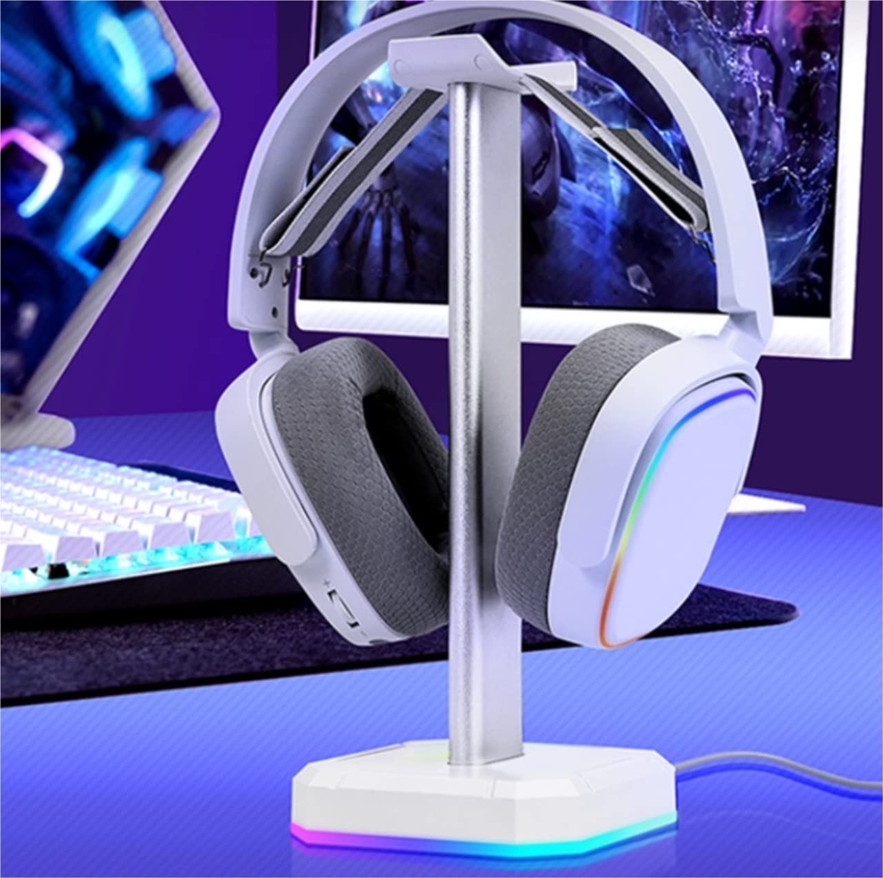 Supporto Per Cuffie Stand Cuffie Cuffie Da Gioco In Lega Di Alluminio Supporto Universale Per Cuffie Con Striscia Leggera Accessori Per Auricolari Supporto Per Cuffie Da Scrivania ( Blue : Blue,Silver