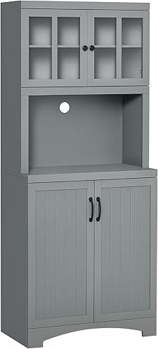 HOMCOM Armario de cocina, gabinete de despensa de 70 pulgadas con puerta enmarcada de vidrio, armario de almacenamiento con estantes ajustables y