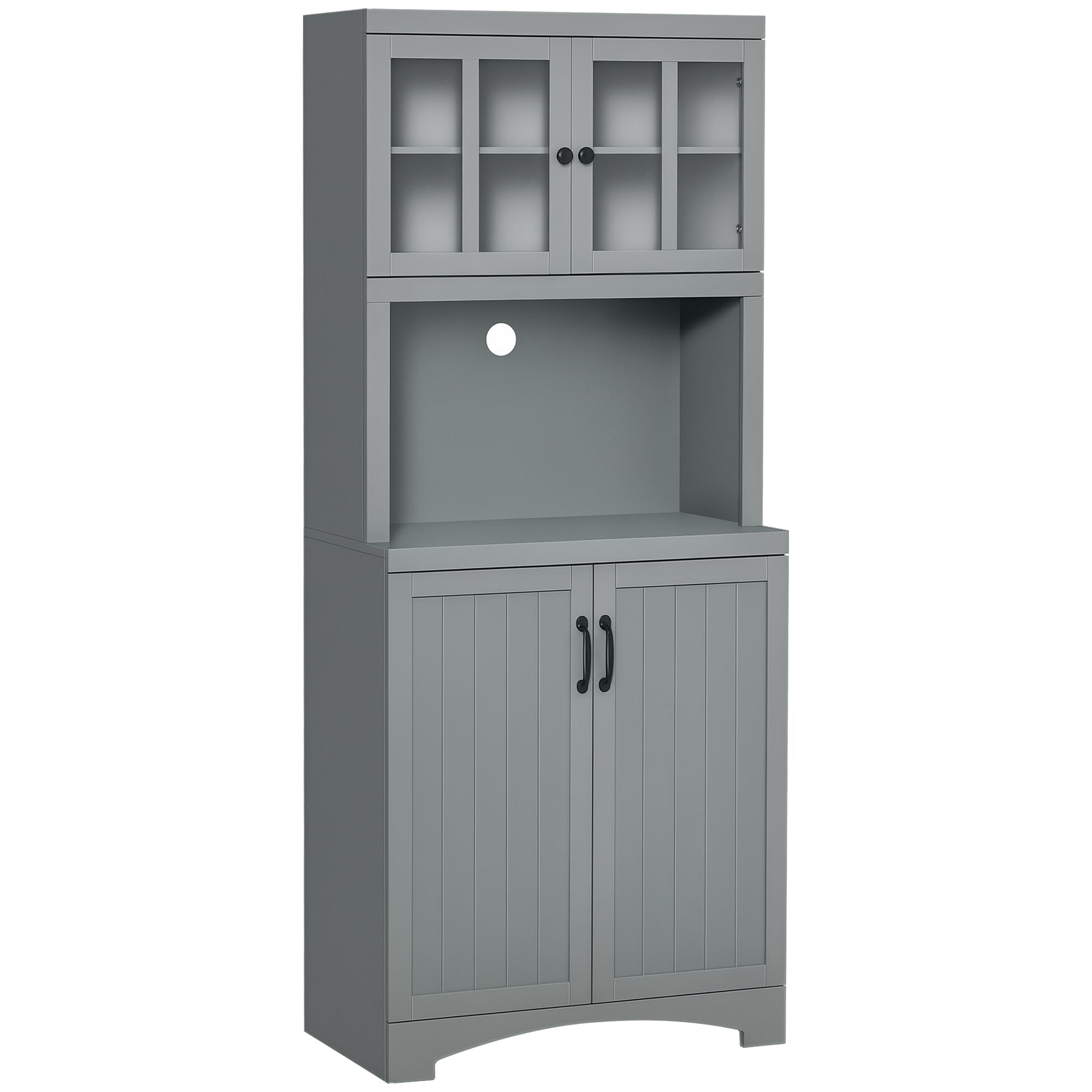 HOMCOM Kitchen Hutch 70 Inch Pantry Cabinet Glass Framed Door Gray