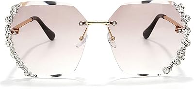 Fashion Rimless Crystal Sunglasses Women Vintage Square Bling Rhinestone Sunglasses Shades Luxury Big Diamond Sun Glasses (brown)