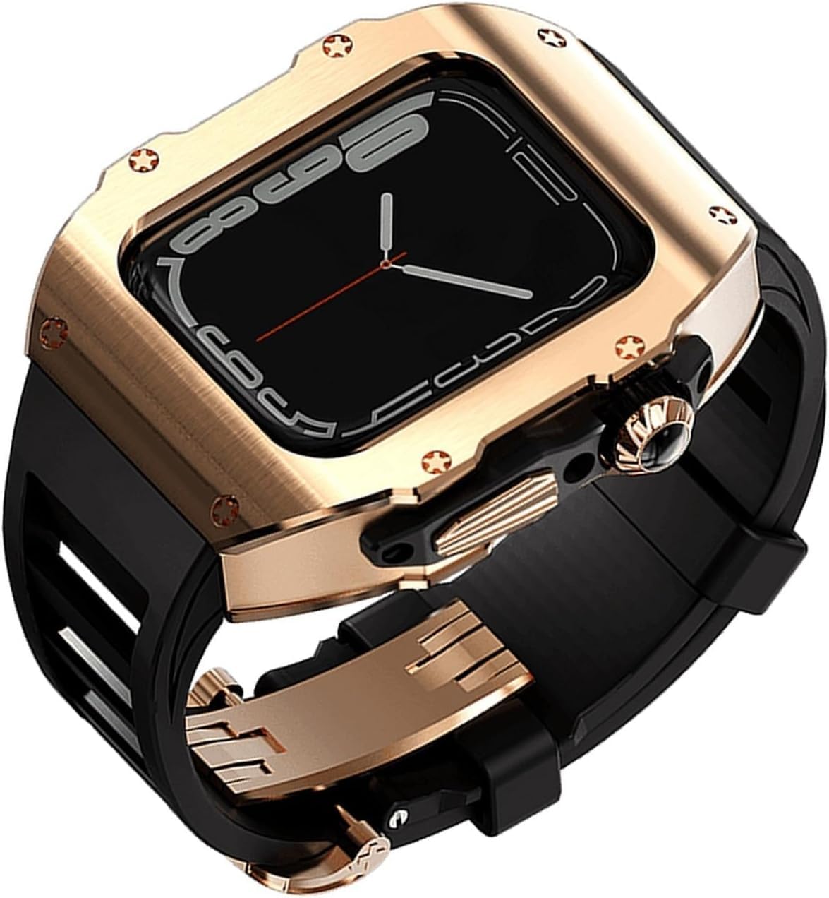 44 mm 45 mm obudowa zegarka ze stali nierdzewnej gumowy pasek do zegarka, luksusowy sportowy pasek do zegarka etui zestaw modów, do Apple Watch 9 8 7 6 5 4 SE akcesoria zamienne