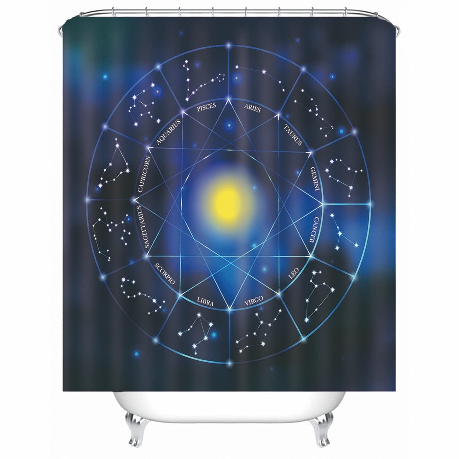 Tenda Bagno Blu Scuro Idrorepellente e Antimuffa Tende per Doccia Poliestere con Ganci Tenda da Doccia Dodici Costellazioni, 150x180cm