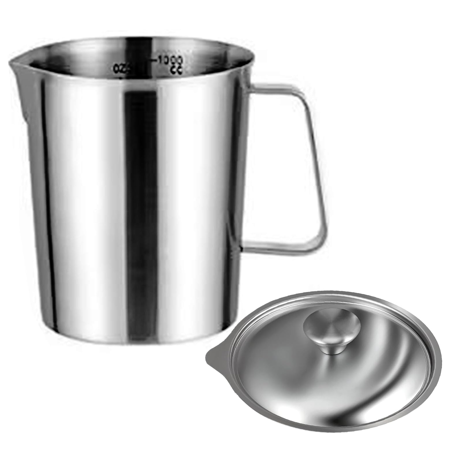 Taza medidora de acero inoxidable 304 grueso con escala precisa para café, leche, tés y cocina, 500 ml a 2000 ml Capaci