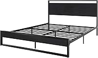 Vista 8 de SHA CERLIN Base de cama tamaño Queen con cabecera de madera, plataforma de soporte de listones de metal resistente, no necesita somier, negro moderno