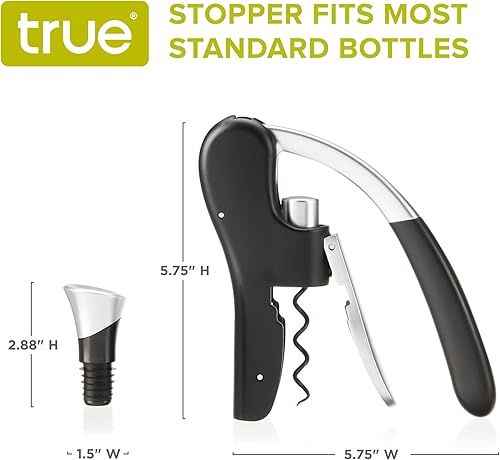 Miniatura 5 de True Sacacorchos con palanca, abridor vertical de vino con tapones, mango ergonómico de dos movimientos, sin fin antiadherente, juego de 3, negro
