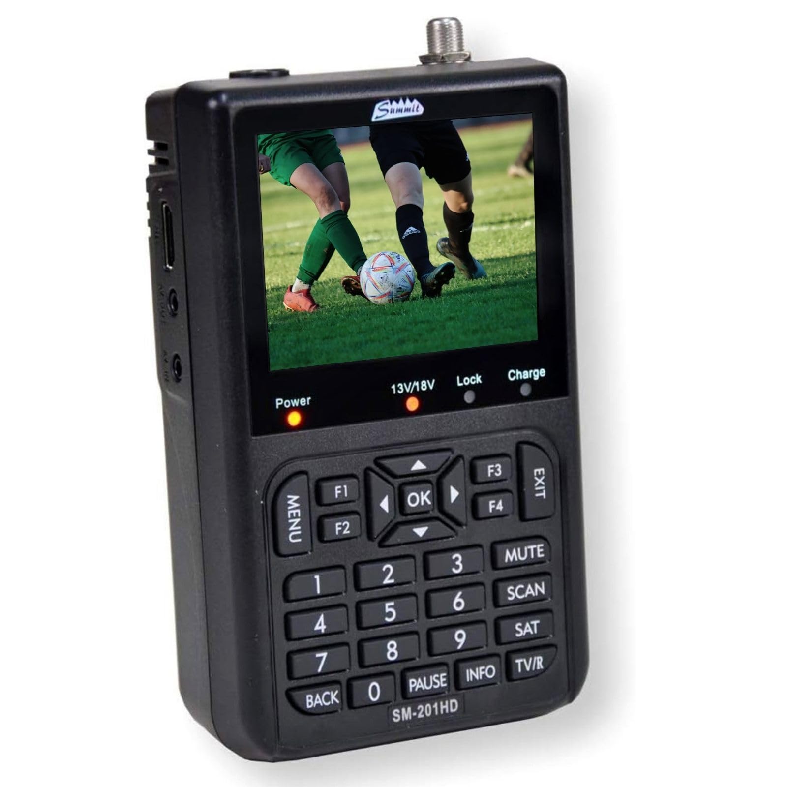 Summit SM 201HD Satelliten Messgerät I Sat Finder für DVB-S/S2 I Digital | digitales Messgerät mit 3,5" TFT LCD Display & Tonsignal I inkl. Steckernetzteil, AV-Adapterkabel & Nylonschutztasche