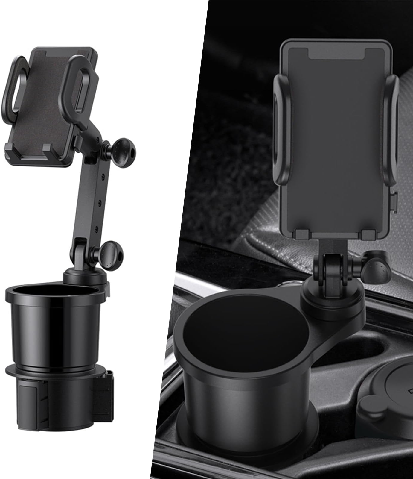 ZKFARPack-1 Universal Car Cup Holder with Cellphone Mount, 360 Degrees Rotation Cup Holder Expander Adapter, Compatible with iPhone and All Smartphones (Black)
