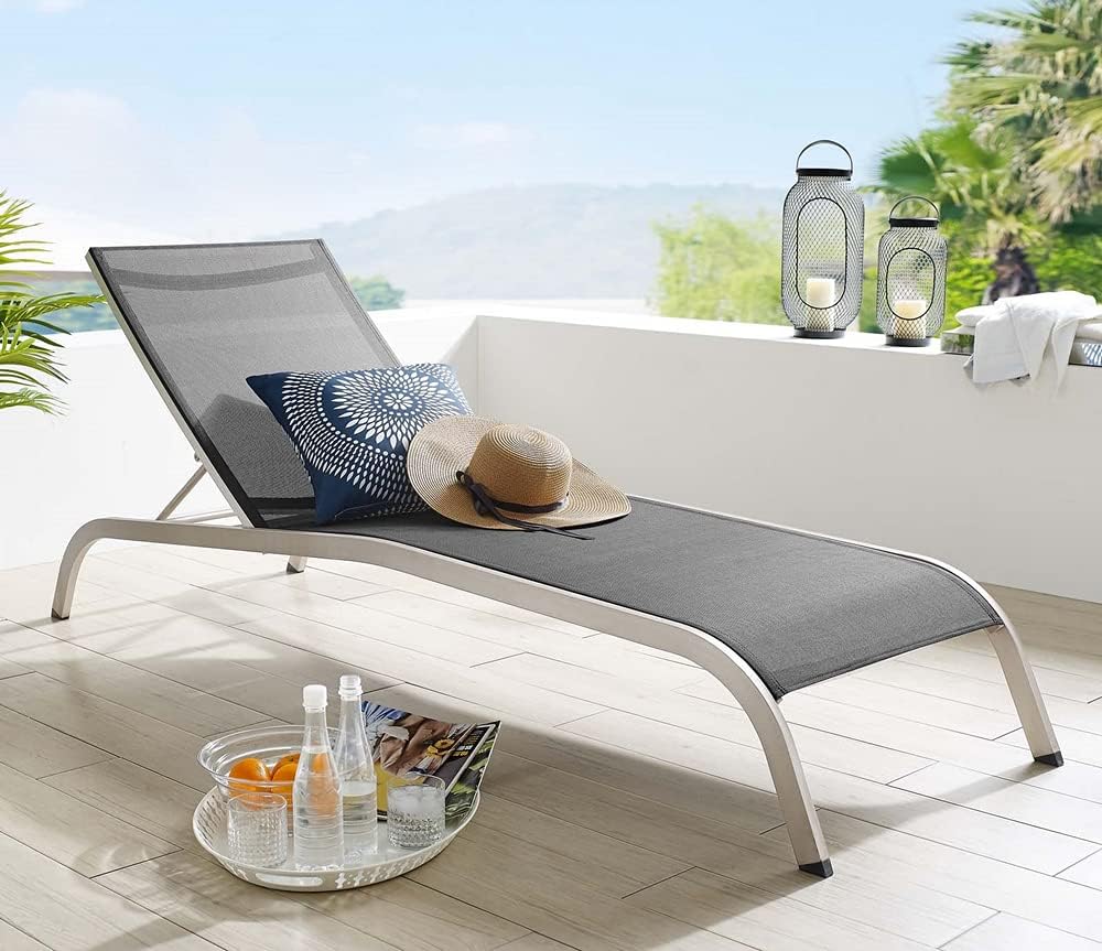 Modway Savannah Outdoor Patio Mesh Chaise Lounge Chair in Black