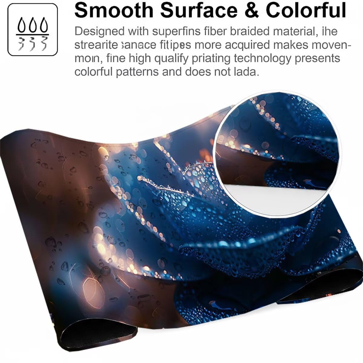 Alfombrilla Ratón Gaming XXL, Gaming Mouse Pad 1500x800x3mm, Protector Escritorio Antideslizante, Alfombrilla de Ratón Azul Flor Mousepad Grande, Tapete Raton para Jugadores de PC Oficina LMDT9060