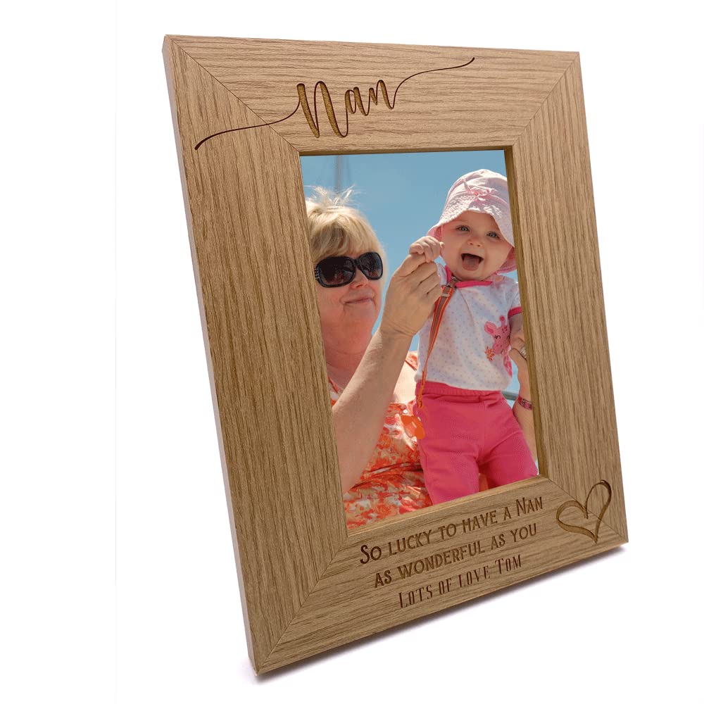 Ukgiftstoreonline Brown Personalised Nan Love Heart Engraved Portrait Photo Frame Gift (5 X 7 Inch)