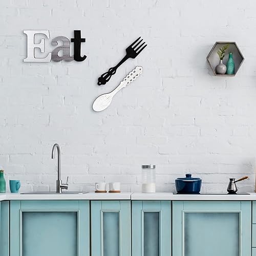Miniatura 6 de Juego de letreros EAT tenedor y cuchara decoración de pared de madera rústica bonitas letras para comer para cocina y hogar letras decorativas de