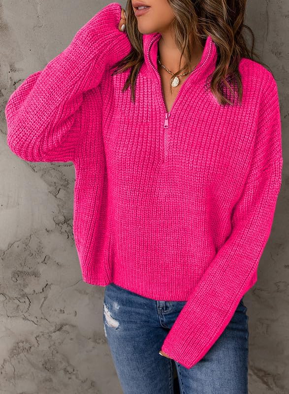 Vista 3 de EVALESS Suéteres con cremallera de un cuarto para mujer, suéter de manga larga Waffle Kint, trajes casuales de negocios