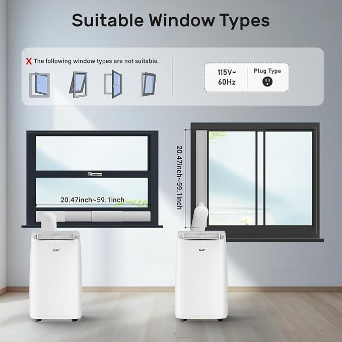 DuraComfort Portable Air Conditioners,12,000 BTU/8000 BTU (SACC) Dual Motors AC With APP for Quite,Cooling Up to 350 Sq.Ft,with Dehumidifier, Fan, Window Kit for Easy Installation,White