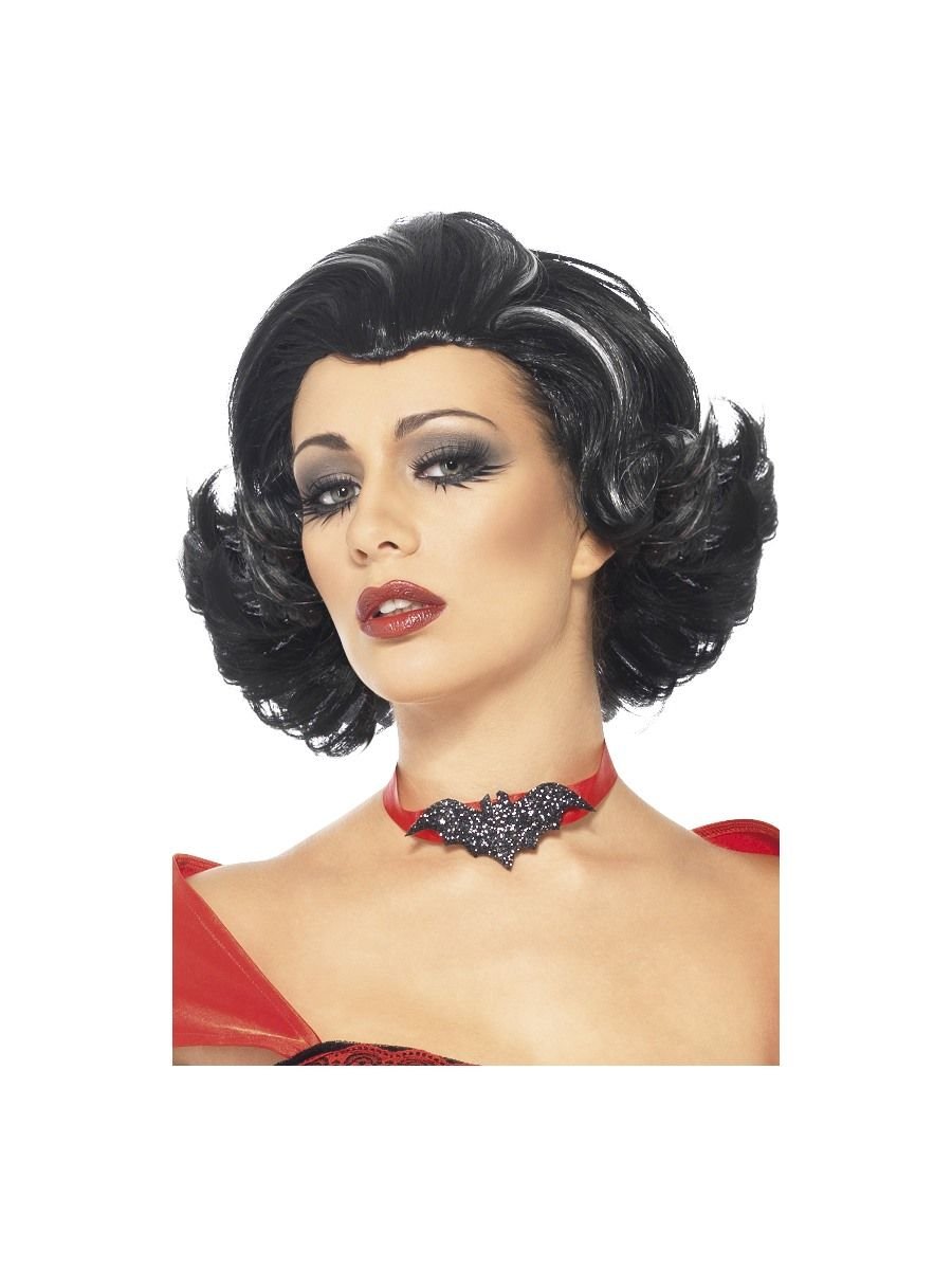 Smiffys Female Bijou Boudoir Vampires Wig With White Streaks, Black, One Size