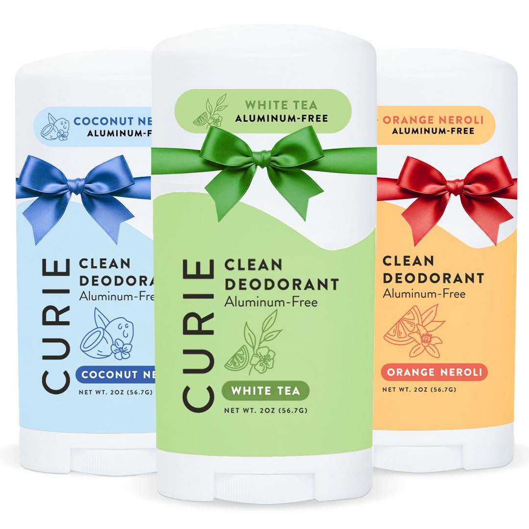 Curie Aluminum Free Deodorant - OG Stick Variety Pack - Natural Deodorant, Paraben Free, Cruelty Free, Vegan - Coconut Nectar, Orange Neroli, and White Tea (3pk)