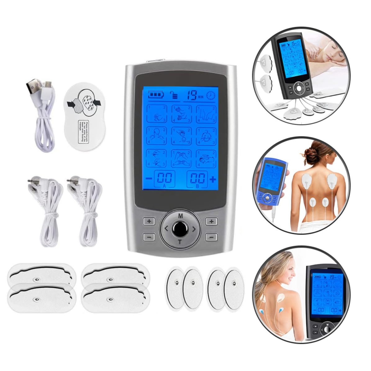 PACKOVE Dispositivo de de Electromasaje Color Plata 36, 8 Electrodos de Goma y Abs para Masaje de Cuello y