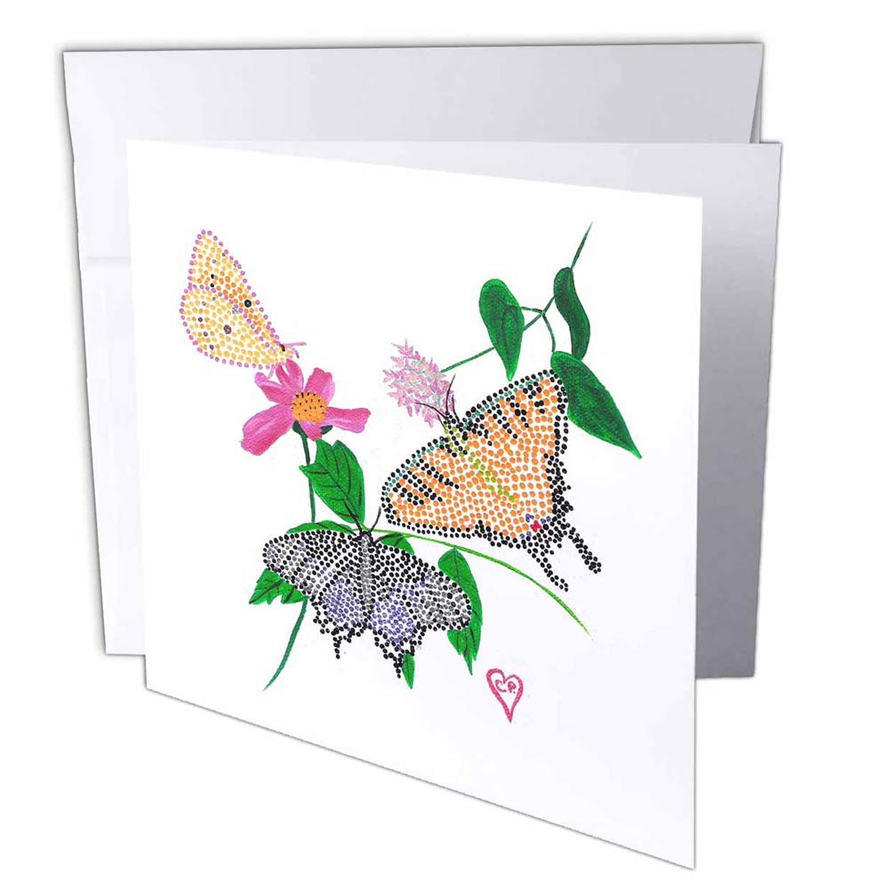 3dRose gc_13567_1 6 x 6-Inch "Three Butterflies Pointillism" Greeting Card (Pack of 6)