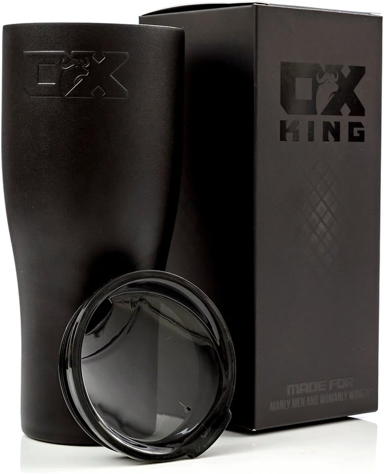 OX Tumbler Double Wall Vacuum Insulated - Travel Mug [Matching Tinted Lid] Coffee Beer Wine Cup for School, Office, Home, Outdoor - Awesome for Iced & Hot Beverages … (30 Oz.)