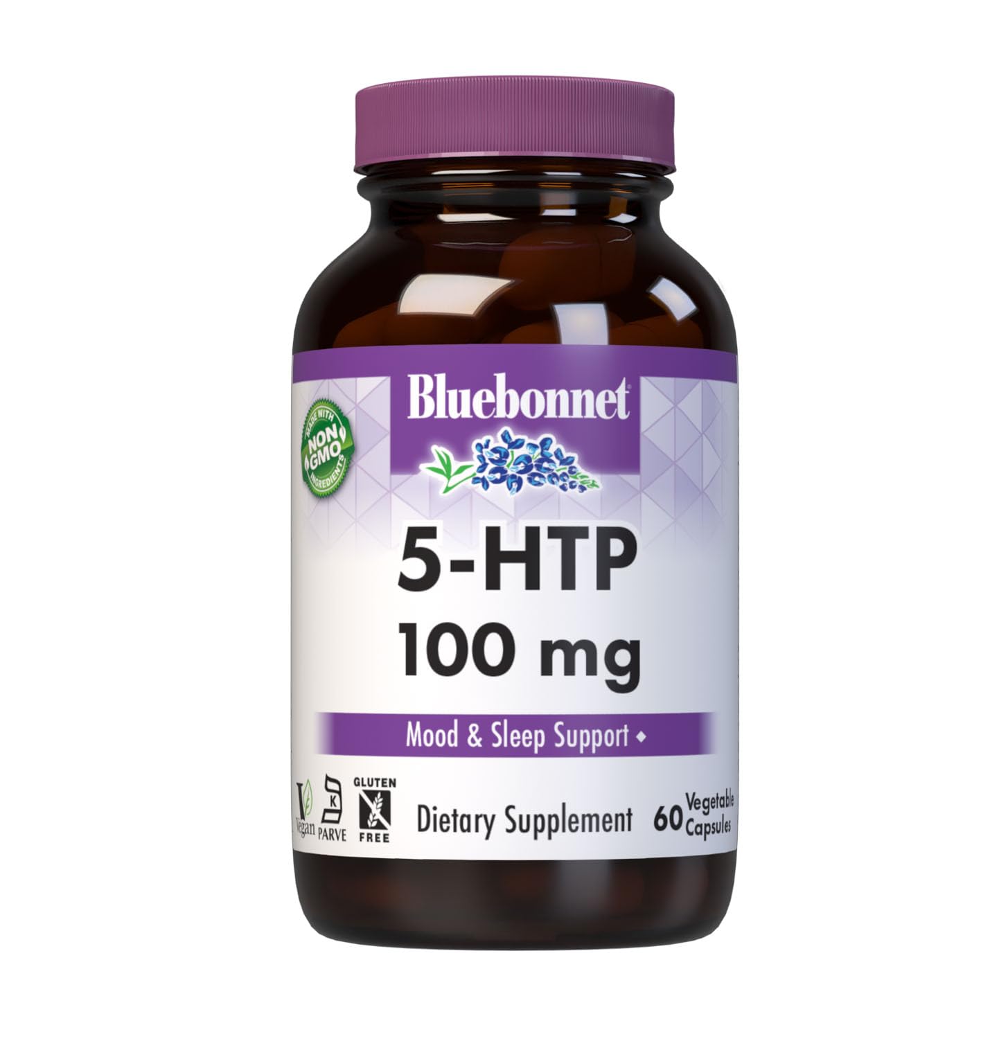 Bluebonnet Nutrition 5-HTP (Hydroxytrypophan) 100mg, for Neurotransmitter Support*, Supports Positive Mood*, Soy-Free, Gluten-Free, Non-GMO, Kosher Certified, Vegan, 60 Vegetable Capsule, 60 Serving 60 Count (Pack of 1)