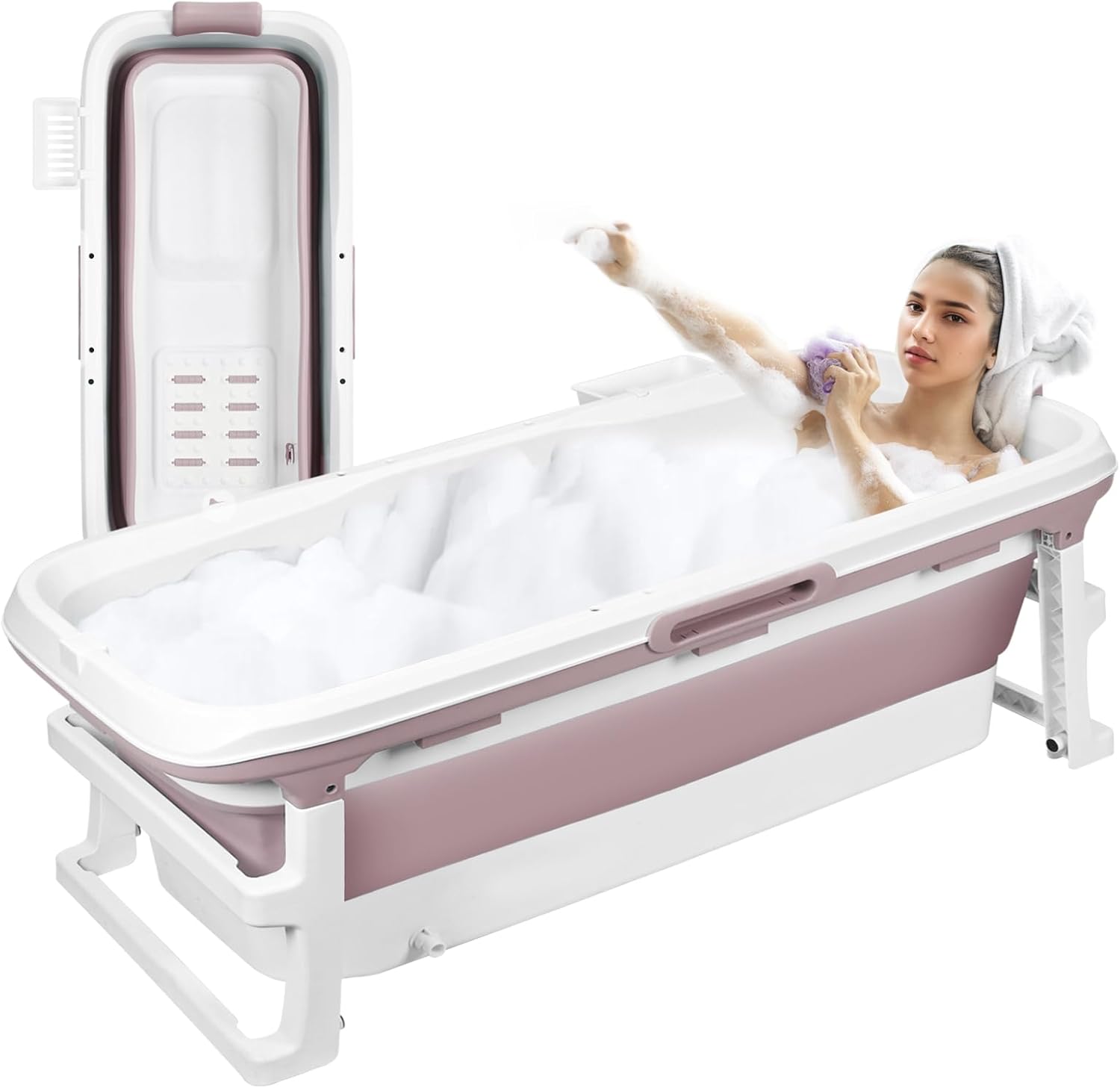 Foldable Bathtub Portable Soaking Bath Tub for Adult,Ideal for Hot Bath Ice Bath with Reached Out Hands 51 inch Foldable Collapsible tub Effortless Folding Bathtub Blue