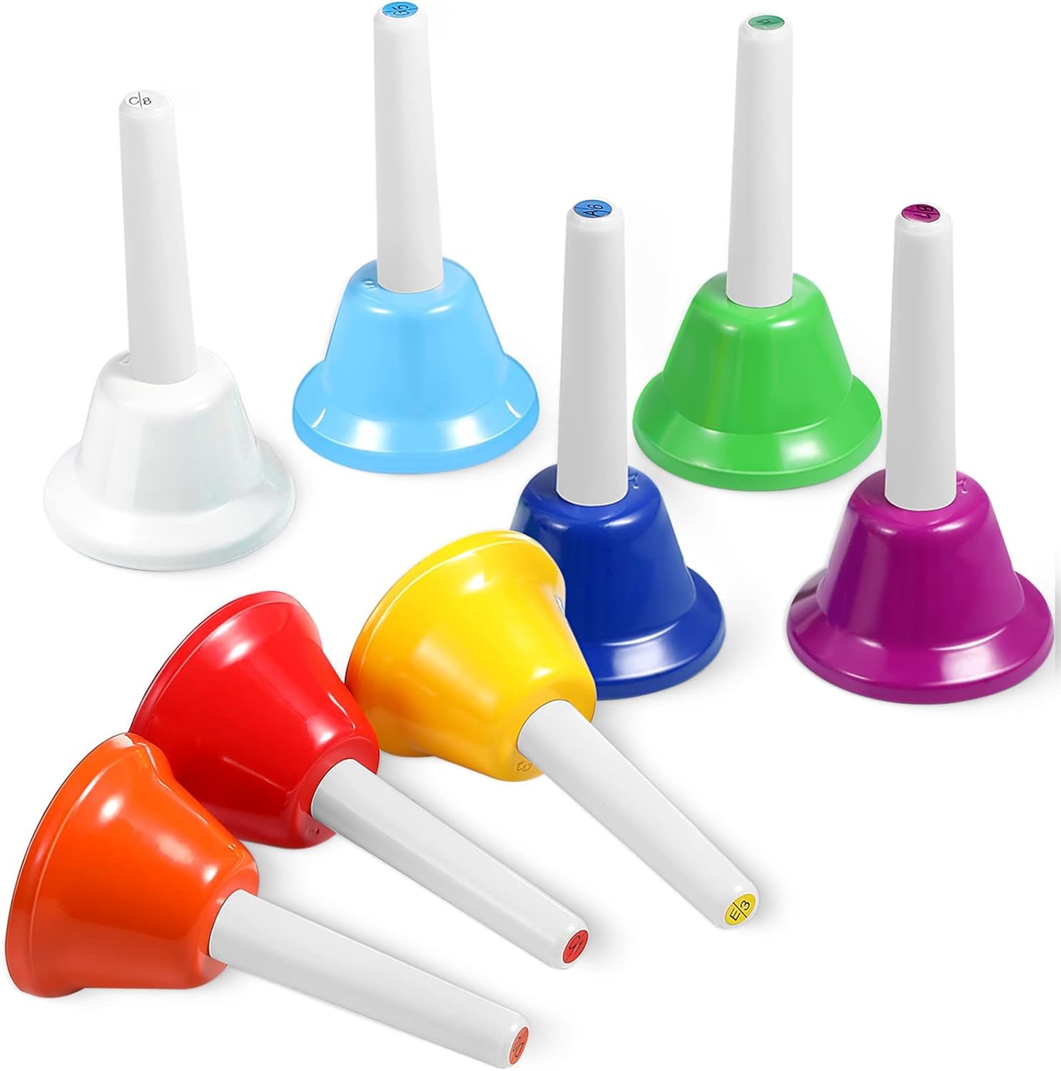 8 Note Hand Bells for Kids, Musical Handbells Set Colorful Hand Bells Instruments Music Bells for Toddlers Children Adults Bells Musical Toy Percussion Instrument Toy for School Church Wedding Family