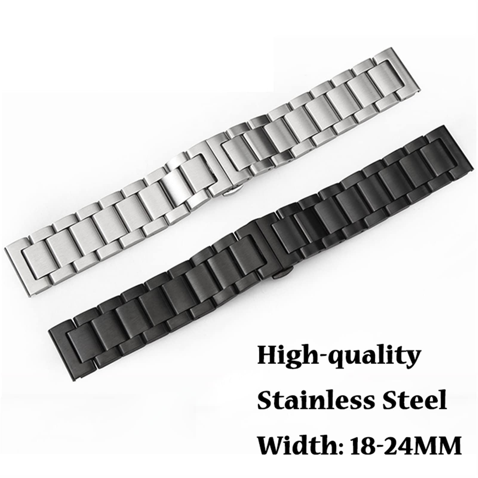 Pasek do zegarka ze stali nierdzewnej 18mm 20mm 22mm 24mm pasek do zegarka metalowy pasek do zegarka dla kobiet paski do wymiany zegarków męskich (polerowany zwart 24mm)