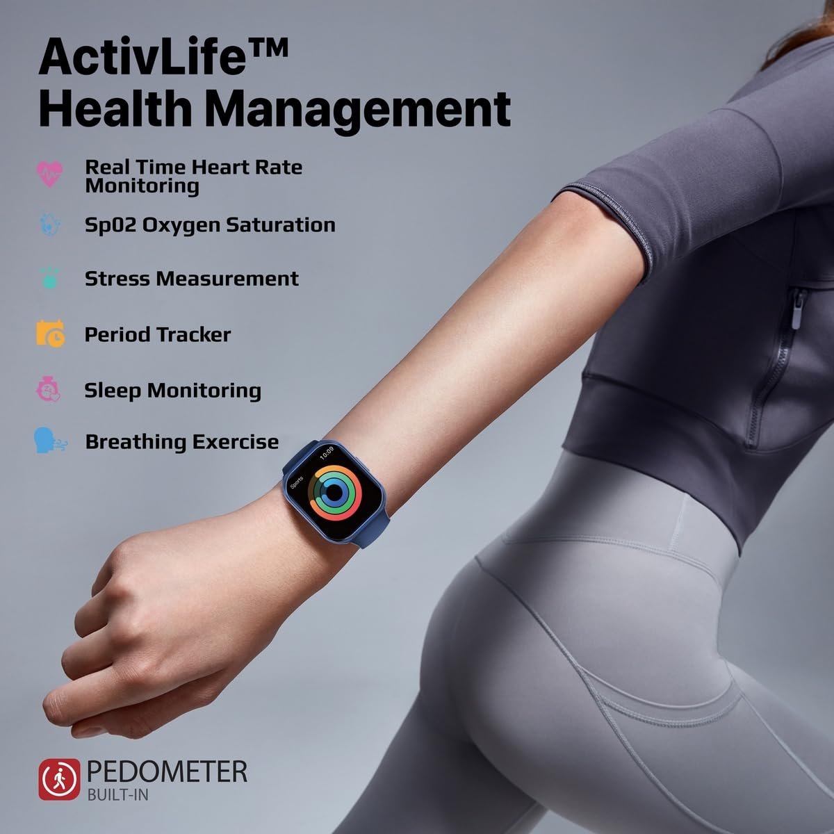 Promate Smartwatch premium Bluetooth 3.0 + BLE 5.2 Health Fitness Tracker z 2-calowym wyświetlaczem TFT, 7-dniowa żywotność baterii, 110+ trybów sportowych, wodoodporność IP68 dla iPhone'a, Galaxy,
