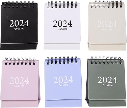 NUOBESTY 6 piezas mini calendario de escritorio 2024 pequeño calendario de escritorio portátil mini calendario de mesa de pie para oficina en casa