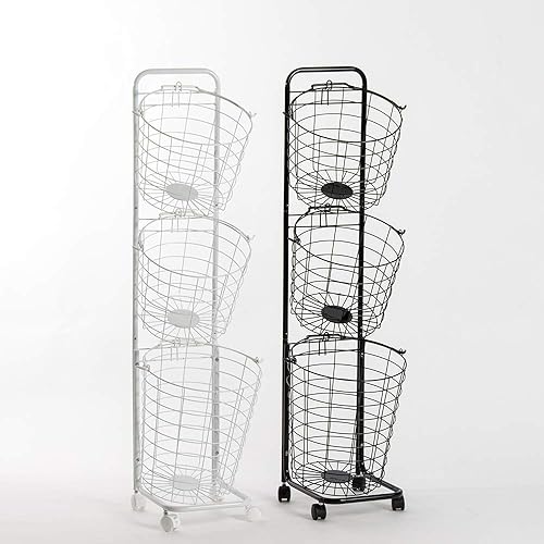 Miniatura 7 de Lomani - Cesta de 3 capas para la colada con ruedas, almacenamiento y organizador de lavandería, cesta de tela, cesta organizadora para ropa