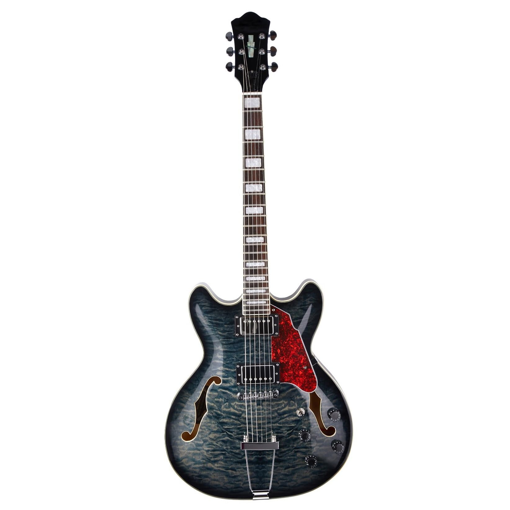 Standard Gitara Elektryczna 6 Strunowa Gitara Elektryczna Semi Hollow Body Trapeze Tailpiece Bridge Praworęczny Piękny Dźwięk