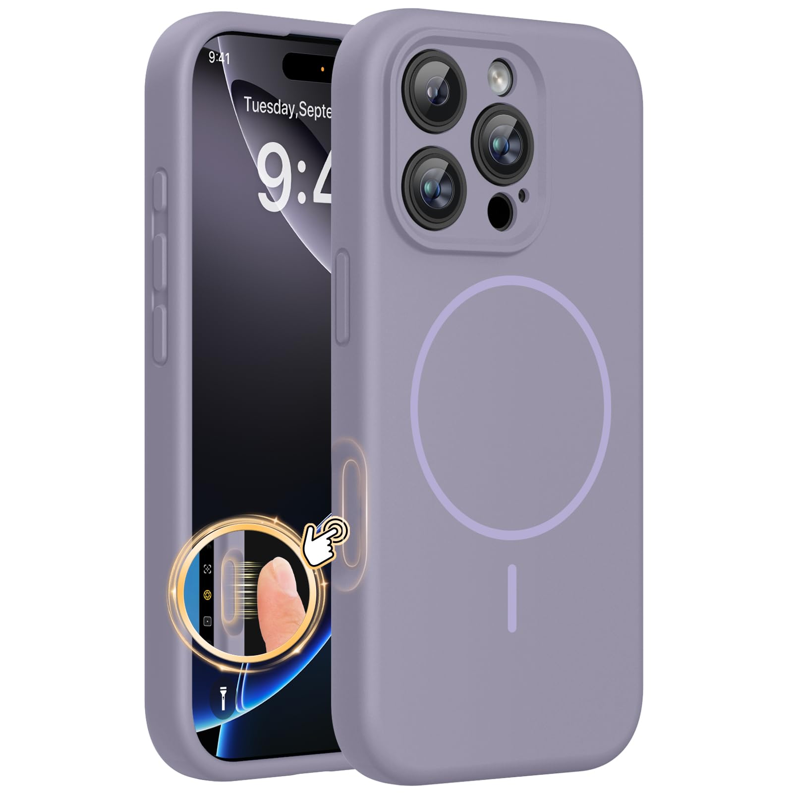Miracase Magnetic for iPhone 16 Pro Case, Silicone, Lavender Gray
