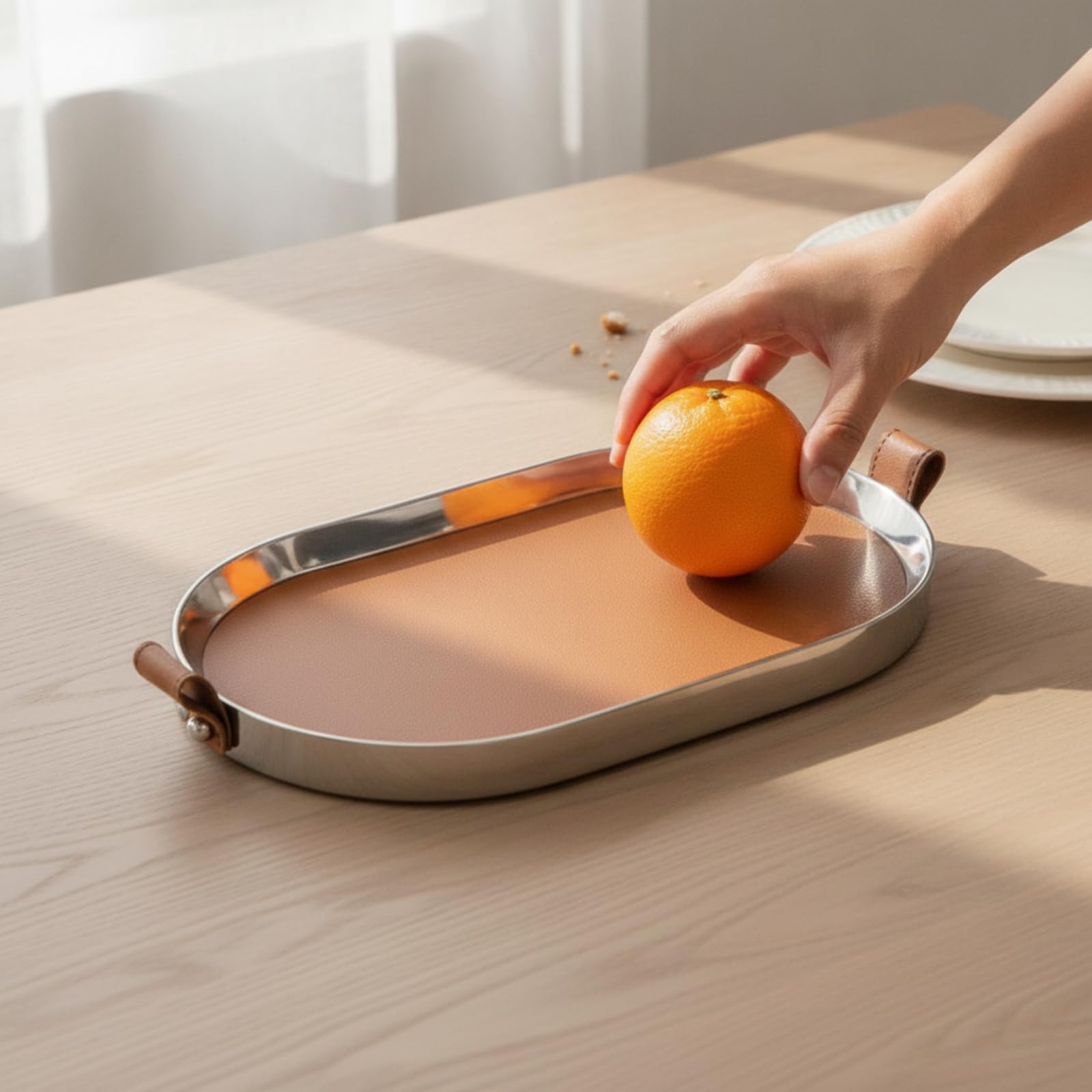 Edelstahl-serviertablett flach rechteckiges edelstahltablett strapazierfähig tablett für servieren aus getränken und snacks, wohnzimmertisch, Grau