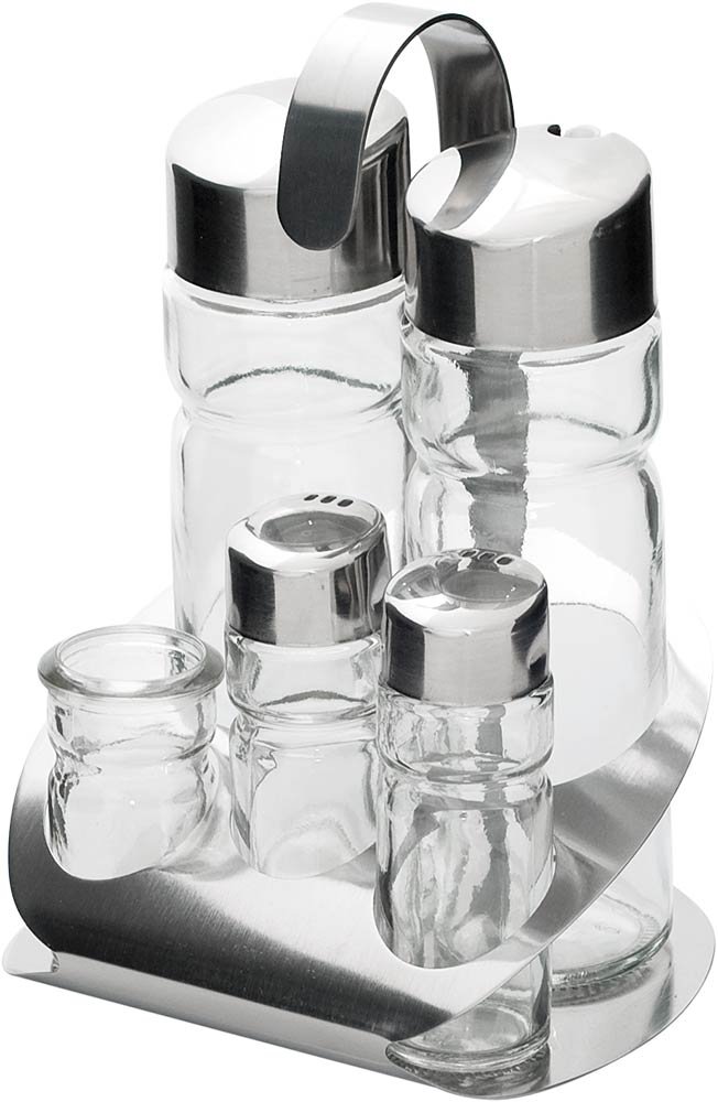 Menage - Set di 5 stuzzicadenti, sale e pepe, aceto, olio, altezza 115 mm