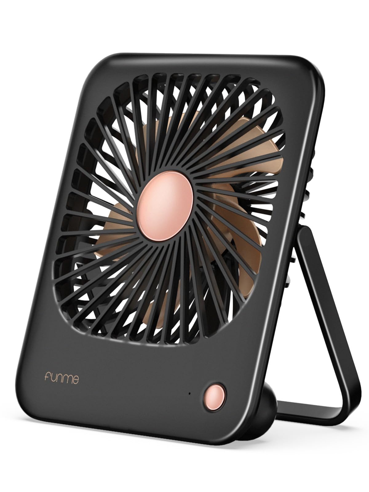 Funme Tischventilator Leise, 3000mAh Ladefähige 20dB USB Ventilatoren, 3 Geschwindigkeiten Tragbarer Akkulüfter, 180°Einstellbar, Brachte geschenke in die verpackung für Makeup Büro Reise-Roségold